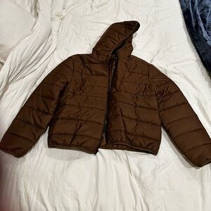 Brown Puffer Jacket with Hood